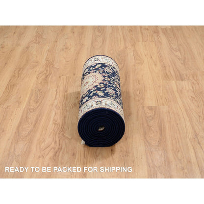 2'7"X16'4" Midnight Blue Hand Knotted Nain 250 Kpsi Wool-Silk Runner Rug