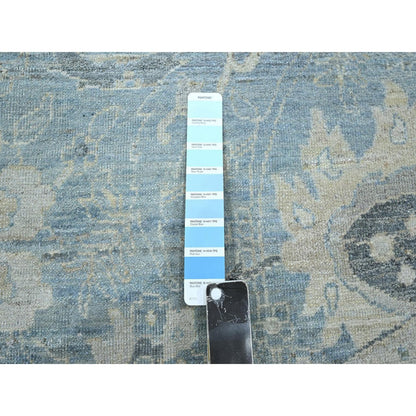 Blue Sickle Leaf Design Hand Knotted Wool Round Rug