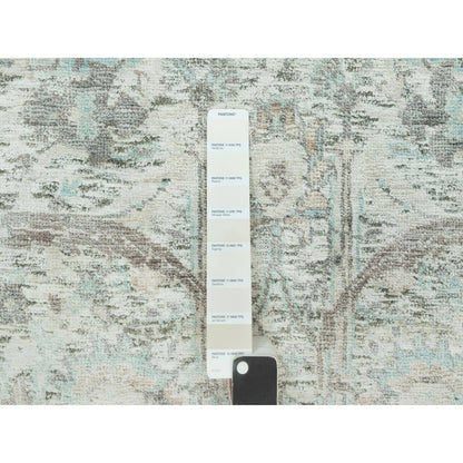 2'6"X10' Futon White Hand Knotted Sickle Leaf Silk And Wool Runner Rug