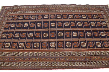 Hand-Knotted Purple-Navy Pictorial Sumak Oriental