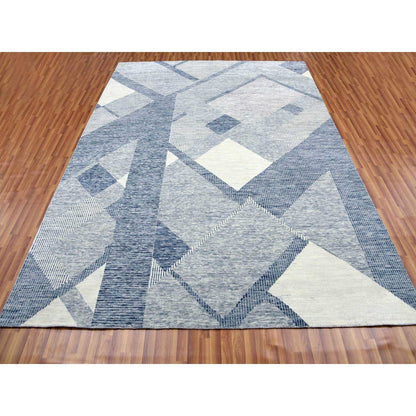 9'1"X12'1" Gray Wool Hand Knotted Geometric Art Deco Collection Rug