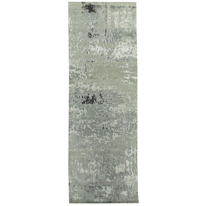 2'8"X19'10" Silver Gray Wool & Silk Modern Abstract Design Runner Rug