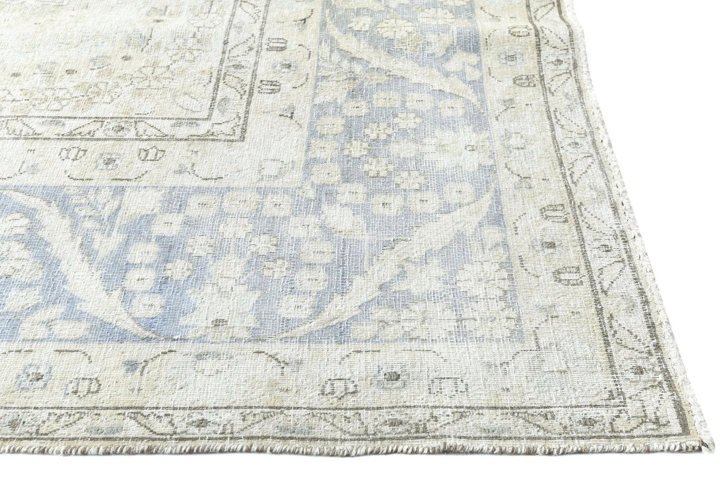 Muted Cream Distressed Handmade Oriental Rug 10x13 ft Vintage Farmhouse Carpet