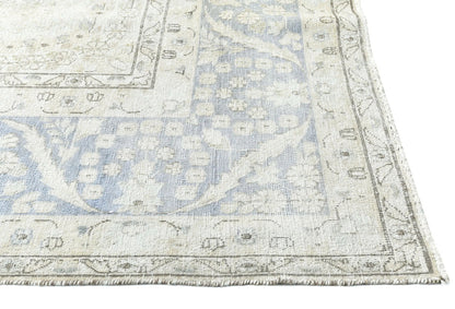 Muted Cream Distressed Handmade Oriental Rug 10x13 ft Vintage Farmhouse Carpet