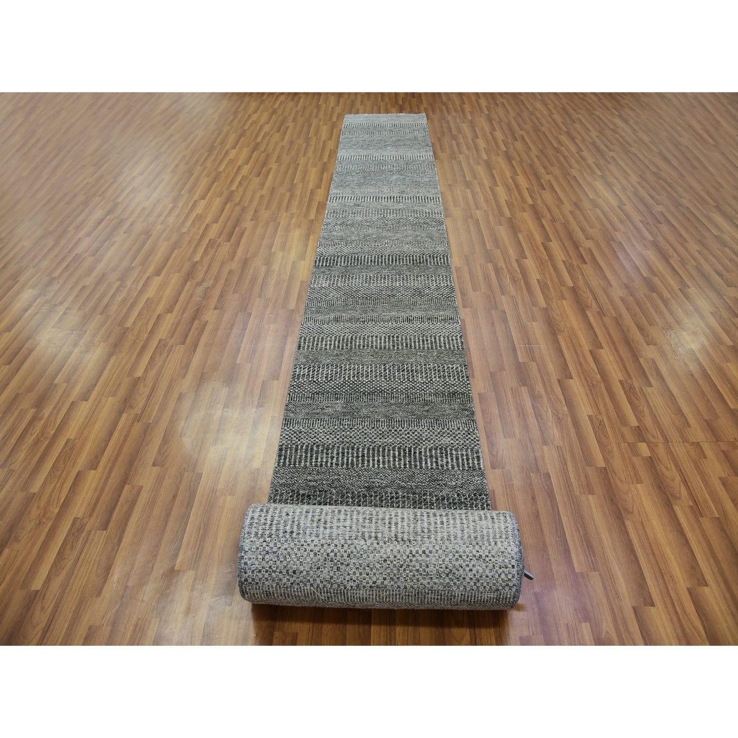 2'4"X27'9" Monument Gray Hand Knotted Undyed Wool Grass Xl Runner Rug