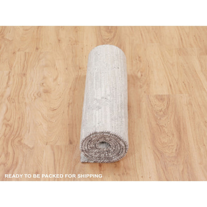 2'6"X8' Modern Hand Spun Runner Undyed Natural Wool Hand Knotted Rug