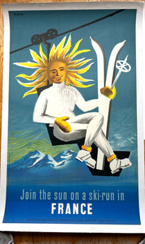 Ski Poster French 1950C Authentic Original Printing Join The Sun On A Ski Run