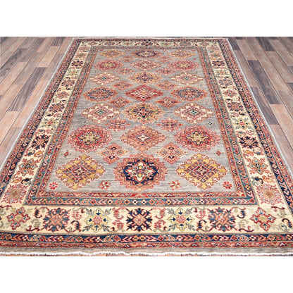 4'9"X6'7" Gray Hand Knotted Afghan Super Kazak 100% Wool Oriental Rug