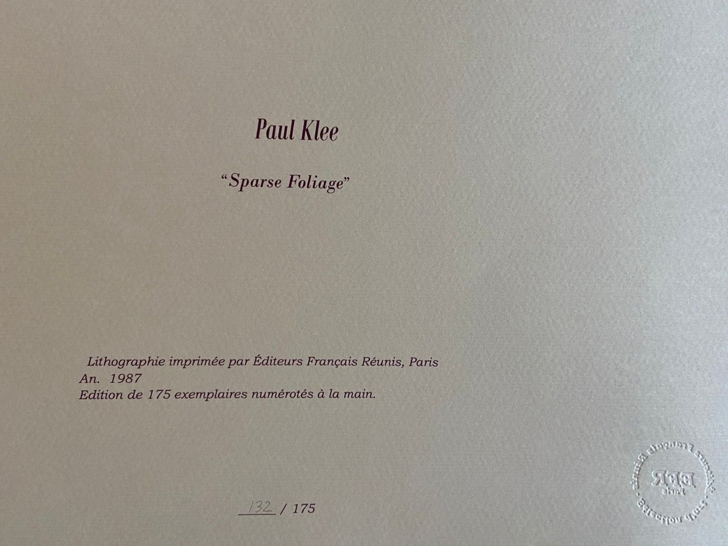 Paul Klee Lithograph Coa Numbered 175 Certified