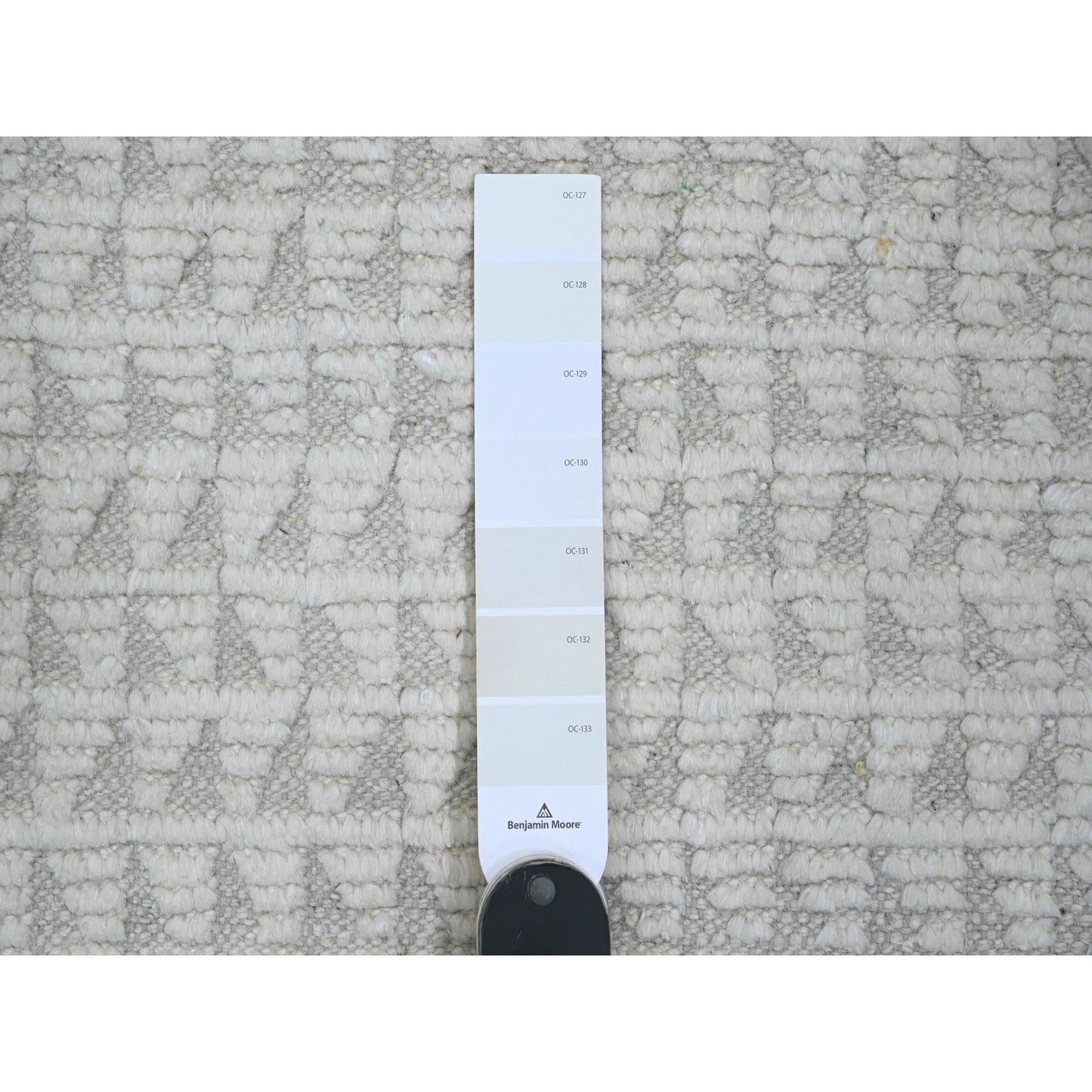 9'10"X14'1" White Moroccan Weave Diamond Pattern Hand Knotted Wool Rug