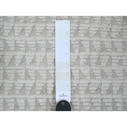 9'10"X14'1" White Moroccan Weave Diamond Pattern Hand Knotted Wool Rug