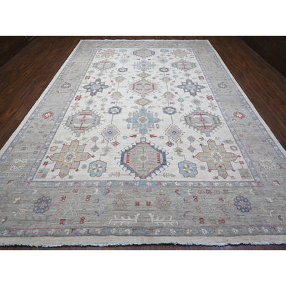 9'10"X13'10" Ivory Karajeh Design All Over Geometric Motifs Oriental Rug