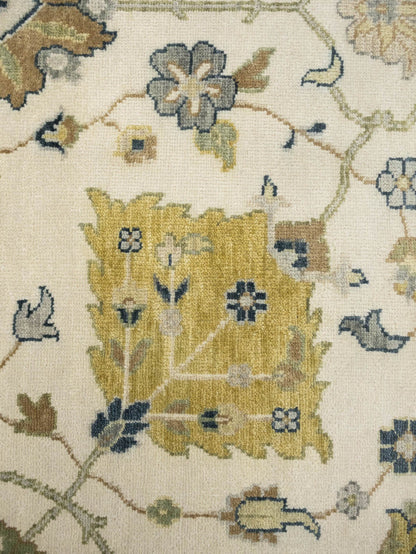 9X12 Ft Hand-Knotted Chobi Oriental Rug Ivory Floral Design Large Carpet