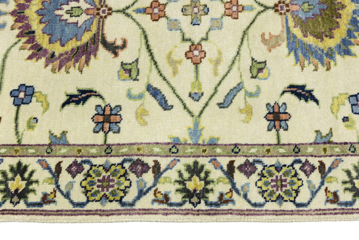 Handmade cream floral design oushak chobi rug small oriental size carpet