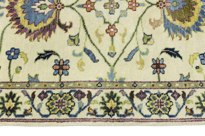 Handmade cream floral design oushak chobi rug small oriental size carpet