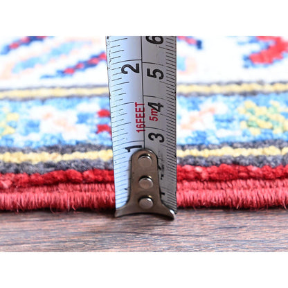 2'8"X9'6" Red Kazak With Geometric Design Hand Knotted Soft Wool Runner Rug