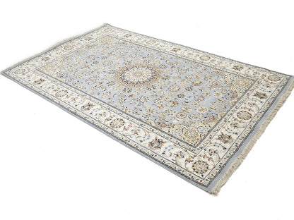 Indo-Nain Blue Oriental Rug 5X8 ft Floral Medallion Design Bedroom Decor Carpet