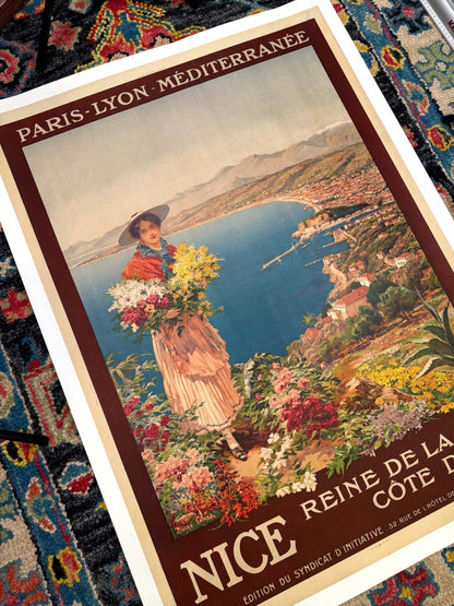 Nice Reine De La Cote D'Azur By Pierre Comba C1910 French Travel Poster For Plm