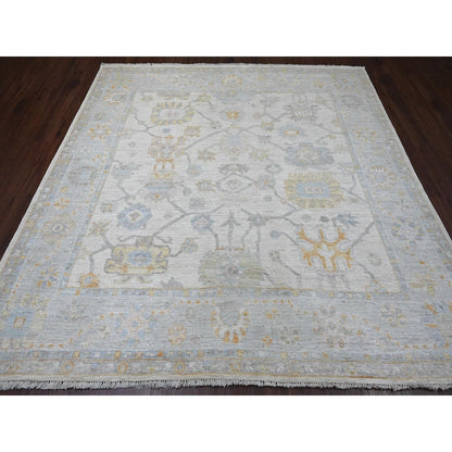 8'X8' Pearl White Hand Knotted Afghan Angora Oushak Pure Wool Square Rug