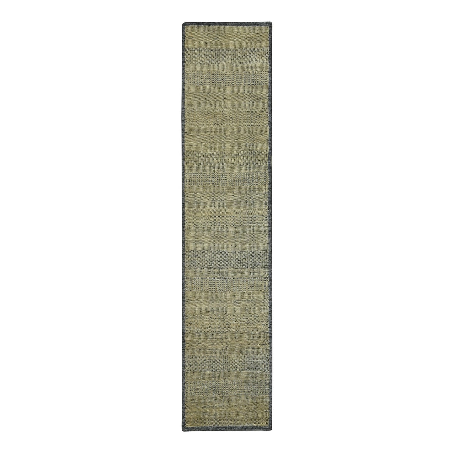 2'6"X10' Brown Pure Wool Rug Hand Knotted Distressed Grass Design Runner