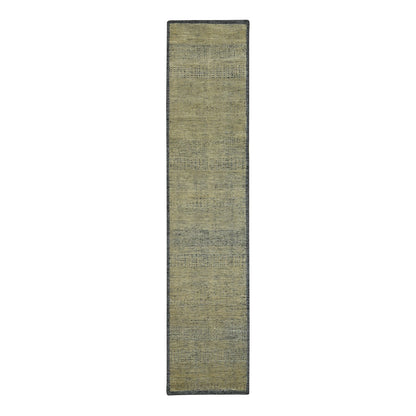 2'6"X10' Brown Pure Wool Rug Hand Knotted Distressed Grass Design Runner