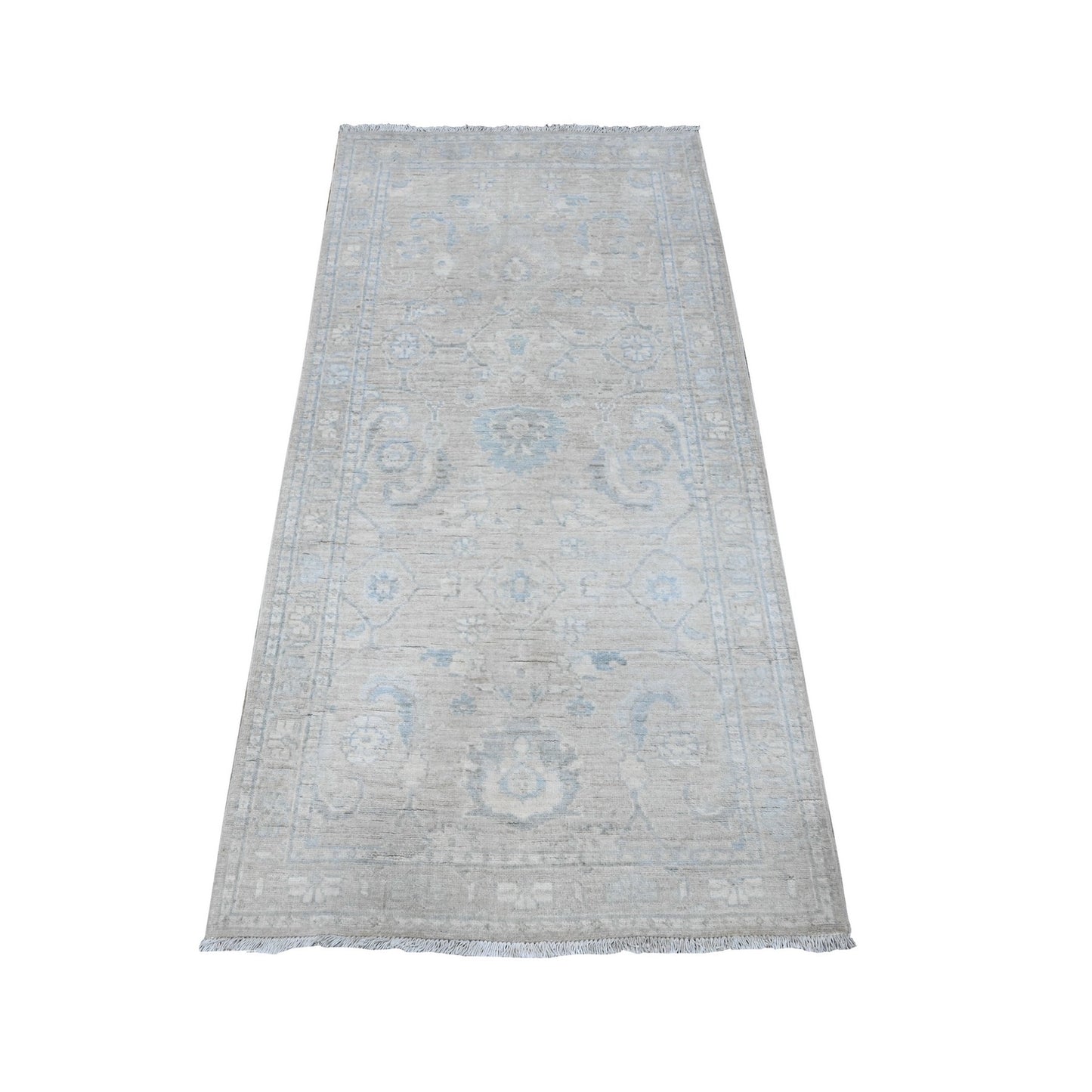 2'9"X5'6" Gray Hand Knotted Fine Aryana Peshawar Wool Runner Oriental Rug
