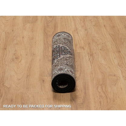 2'4"X4'9" Black Tebraz Mahi With Medallion Design Wool Rug Hand Knotted