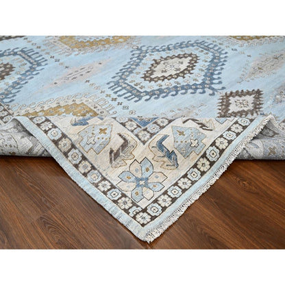 10'X14' Lazy Gray Hand Knotted Zoroastrian Village Inspired Geometric Rug