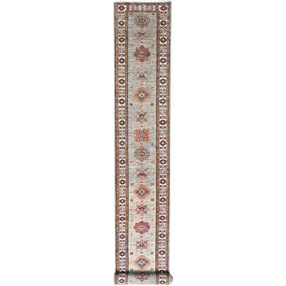 2'8"X22'6" Moon Gray Super Kazak Hand Knotted Wool Oriental Xl Runner Rug