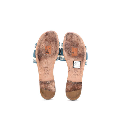 Christian Dior Women'S Dway Flat Sandals Embroidered Canvas