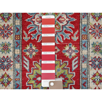 2'X5'10" Red Kazak With Tribal Design Soft Wool Hand Knotted Runner Rug