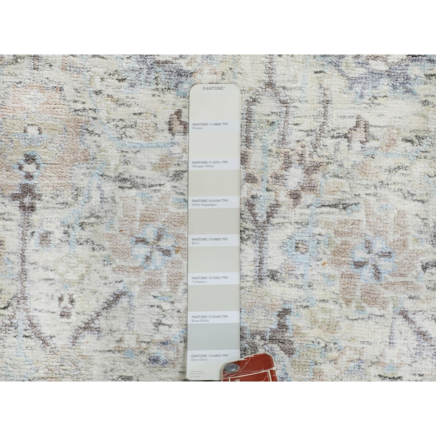 2'5"X8' Ivory Silk With Textured Wool Tebraz Design Hand Knotted Rug