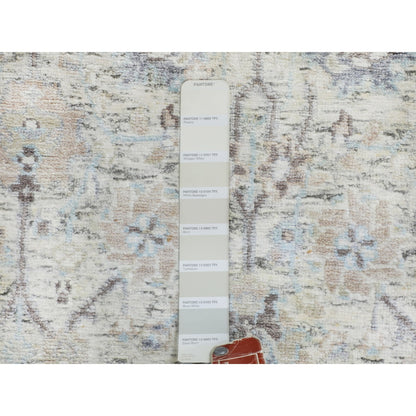 2'5"X8' Ivory Silk With Textured Wool Tebraz Design Hand Knotted Rug