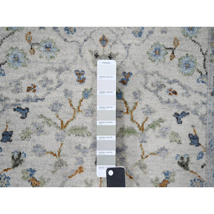 2'7"X9'10" Agate Gray Oushak Floral Motifs Wool Hand Knotted Runner Rug
