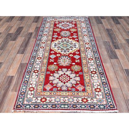 2'9"X6'6" Red Denser Weave Oriental Wool Hand Knotted Kazak Runner Rug