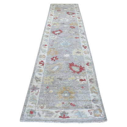 3'X13'5" Angora Oushaks Hand Knotted Soft Wool Gray Runner Rug