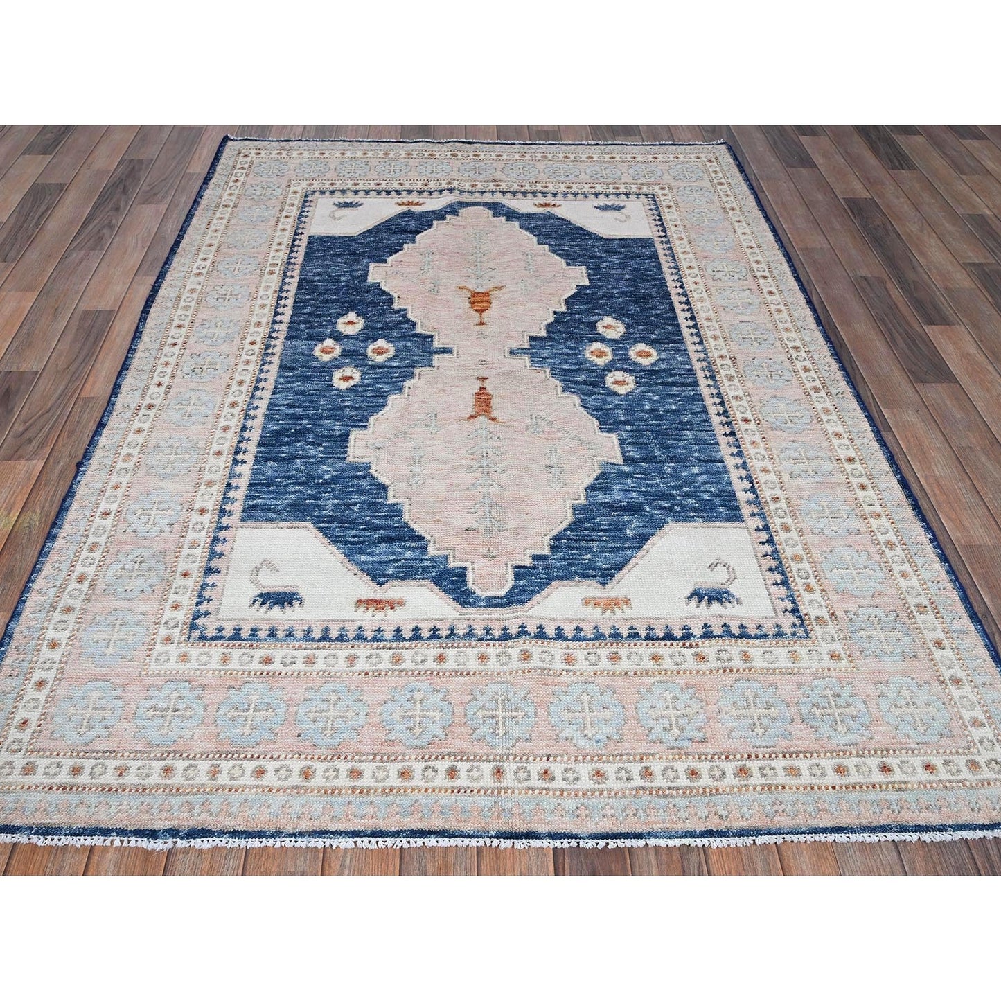 5'X6'10" Blue Anatolian Village Inspired Wool Hand Knotted Oriental Rug