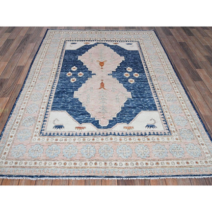 5'X6'10" Blue Anatolian Village Inspired Wool Hand Knotted Oriental Rug