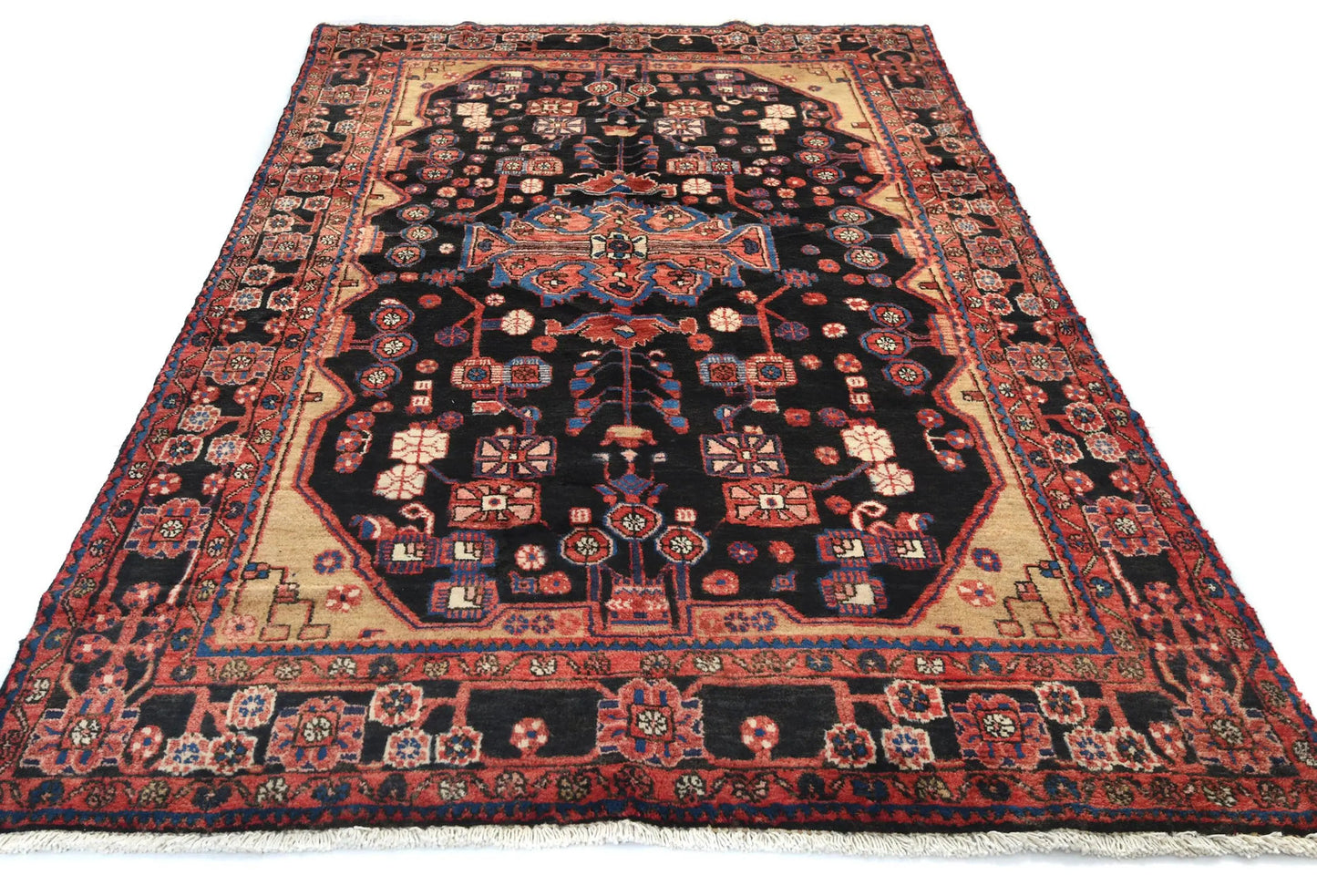 Tribal floral vintage oriental rug 5x8 ft handmade farmhouse entryway carpet