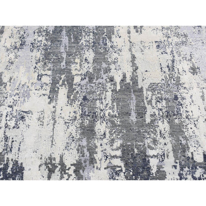 8'1"X8'1" Gray Abstract Design Wool And Pure Silk Hand Knotted Round Rug