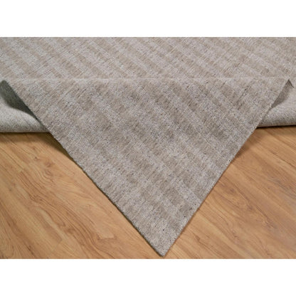 9'X12' Light Brown Vertical Stripes Design Natural Wool Hand Loomed Rug
