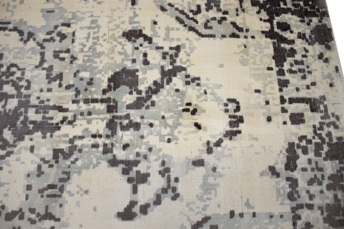 Distressed Brown & Cream Floral 5X8 Muted Hand-Loomed Modern Rug Wool Carpet