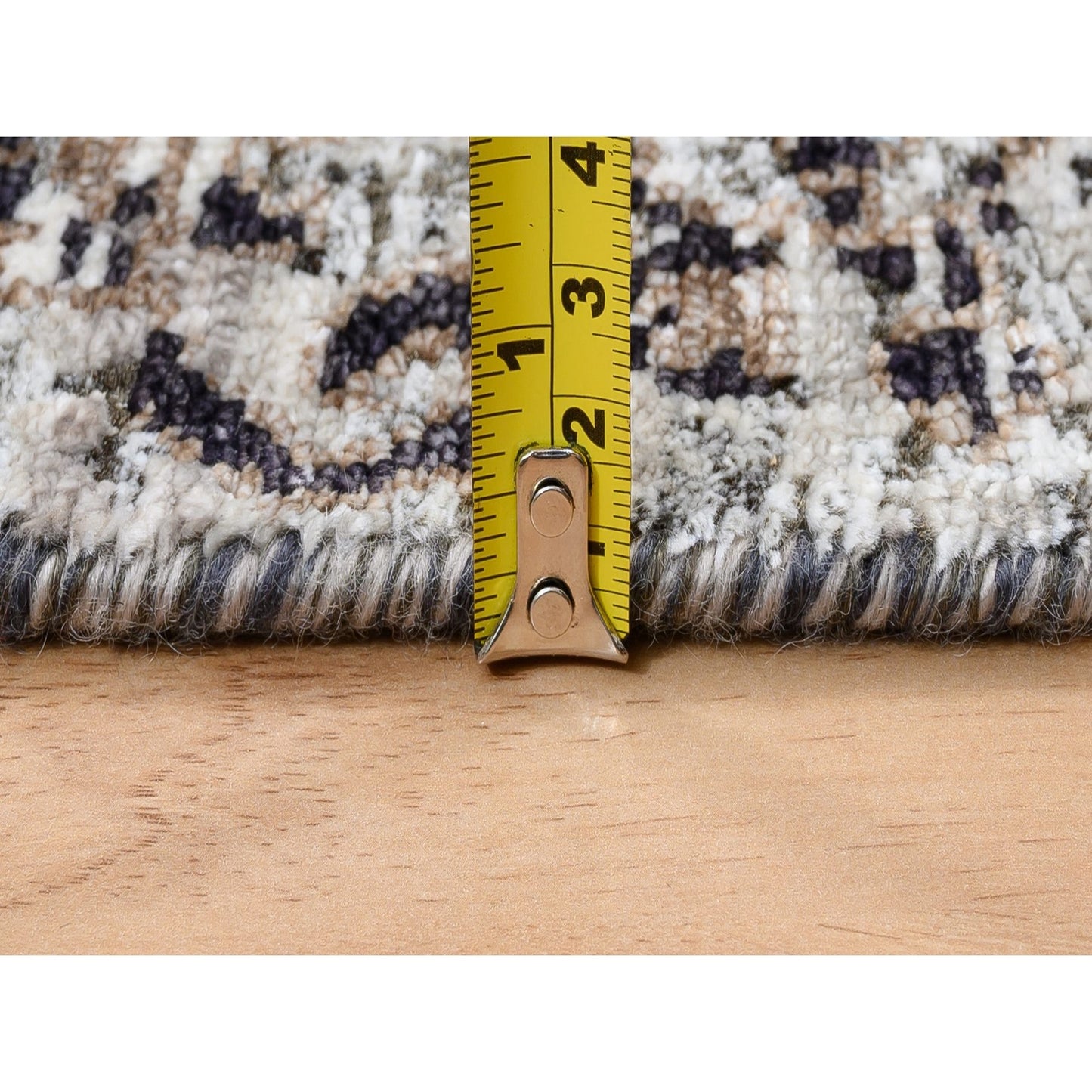 2'6"X6' Gray, Modern, Silk With Textured Wool, Hand Knotted, Runner Rug