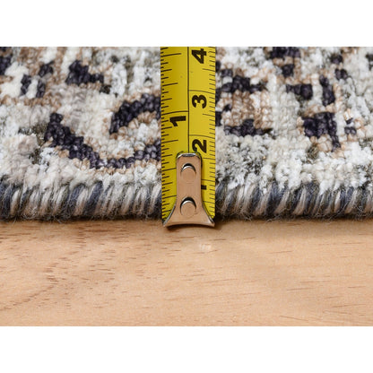 2'6"X6' Gray, Modern, Silk With Textured Wool, Hand Knotted, Runner Rug