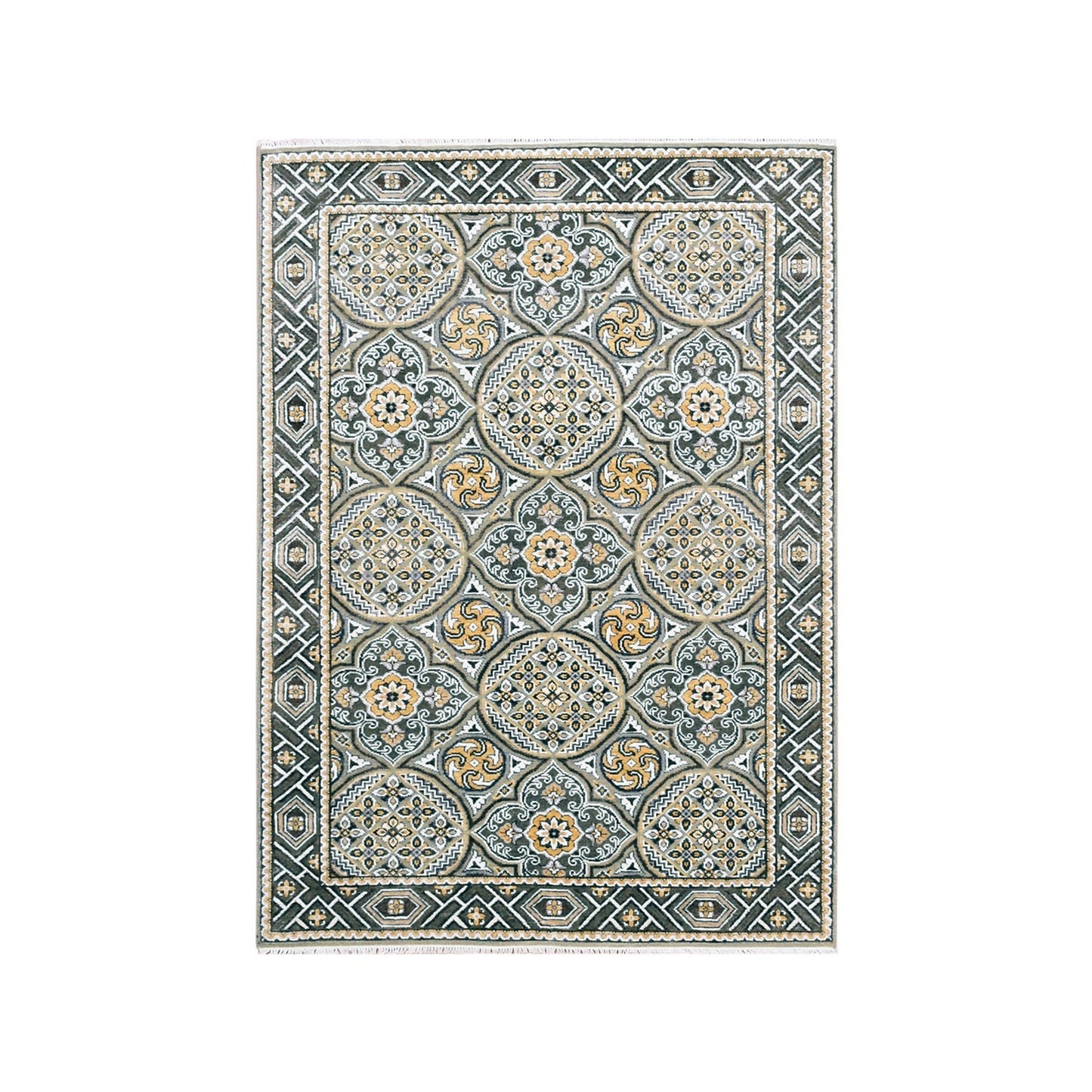 4'X6'2" Taupe-Brown Silk Mughal Inspired Hand-Knotted Textured Wool Rug