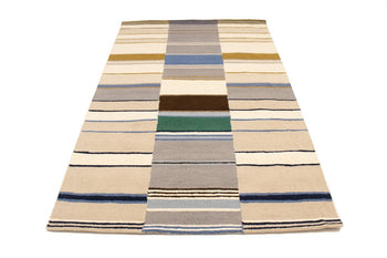 Hand-Tufted Multicolored Stripes Design Plush Rug