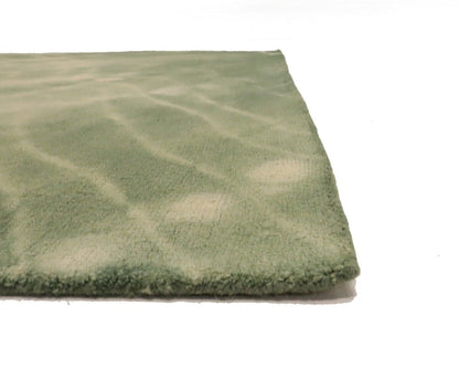 Olive Green Hand-Tufted Abstract Tie-Dye Design