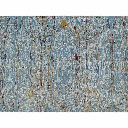 9'1"X12' Blue Modern Bamboo Cane Design Wool And Silk Hand Knotted Rug