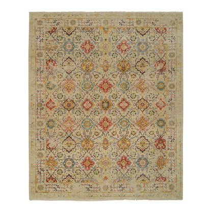 8'2"X10'2" Beige The Sunset Rosettes Hand Knotted Wool And Silk Rug