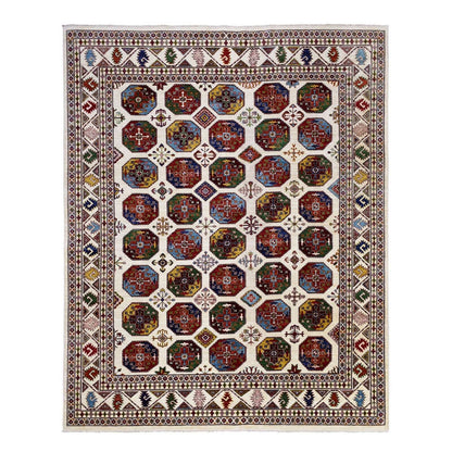 8'2"X10' Organic Wool Hand Knotted Ivory Afghan Super Kazak Oriental Rug